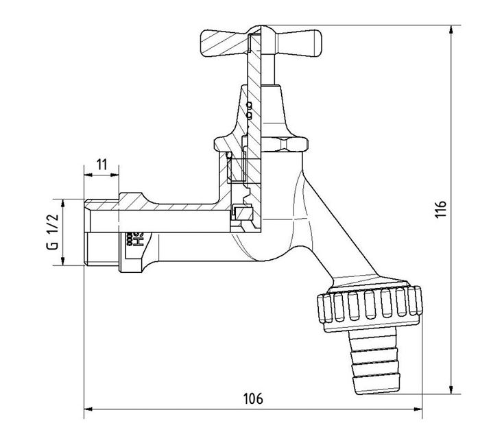 Auslaufventil 1/2" matt verchromt mit Schlauchverschraubung