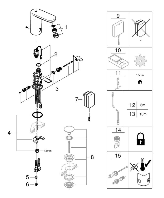 GROHE IR-Elektronik für WT Eurosmart CE 36325_2 M-Size 230V chrom mit Mischung 