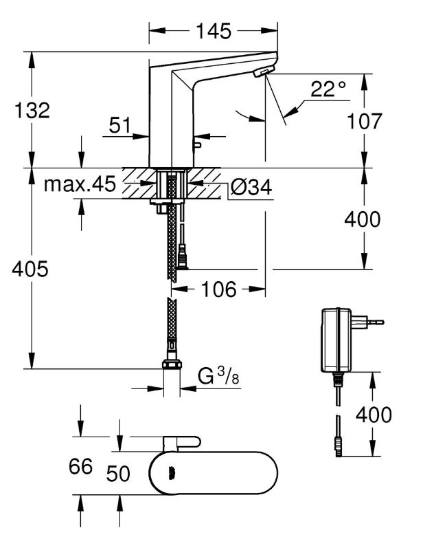 GROHE IR-Elektronik für WT Eurosmart CE 36325_2 M-Size 230V chrom mit Mischung 