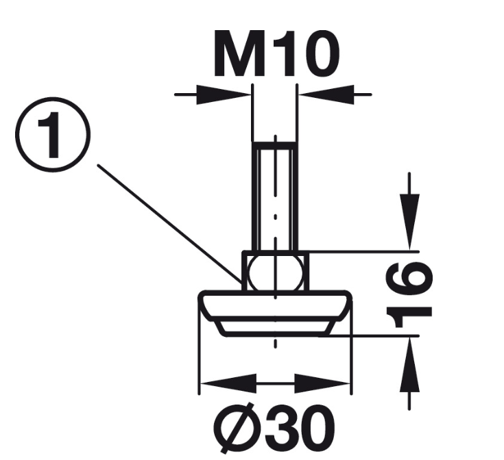 M10 Verstellschraube, starr mit Stahl-Fußteller