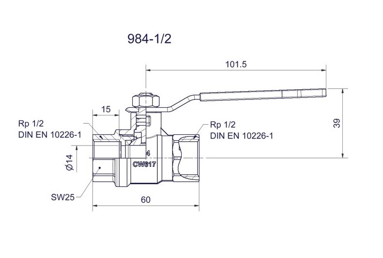 comfort Kugelhahn Universal 984-1/2"IG/IG,Hebel Stahl verzinkt,DVGW 