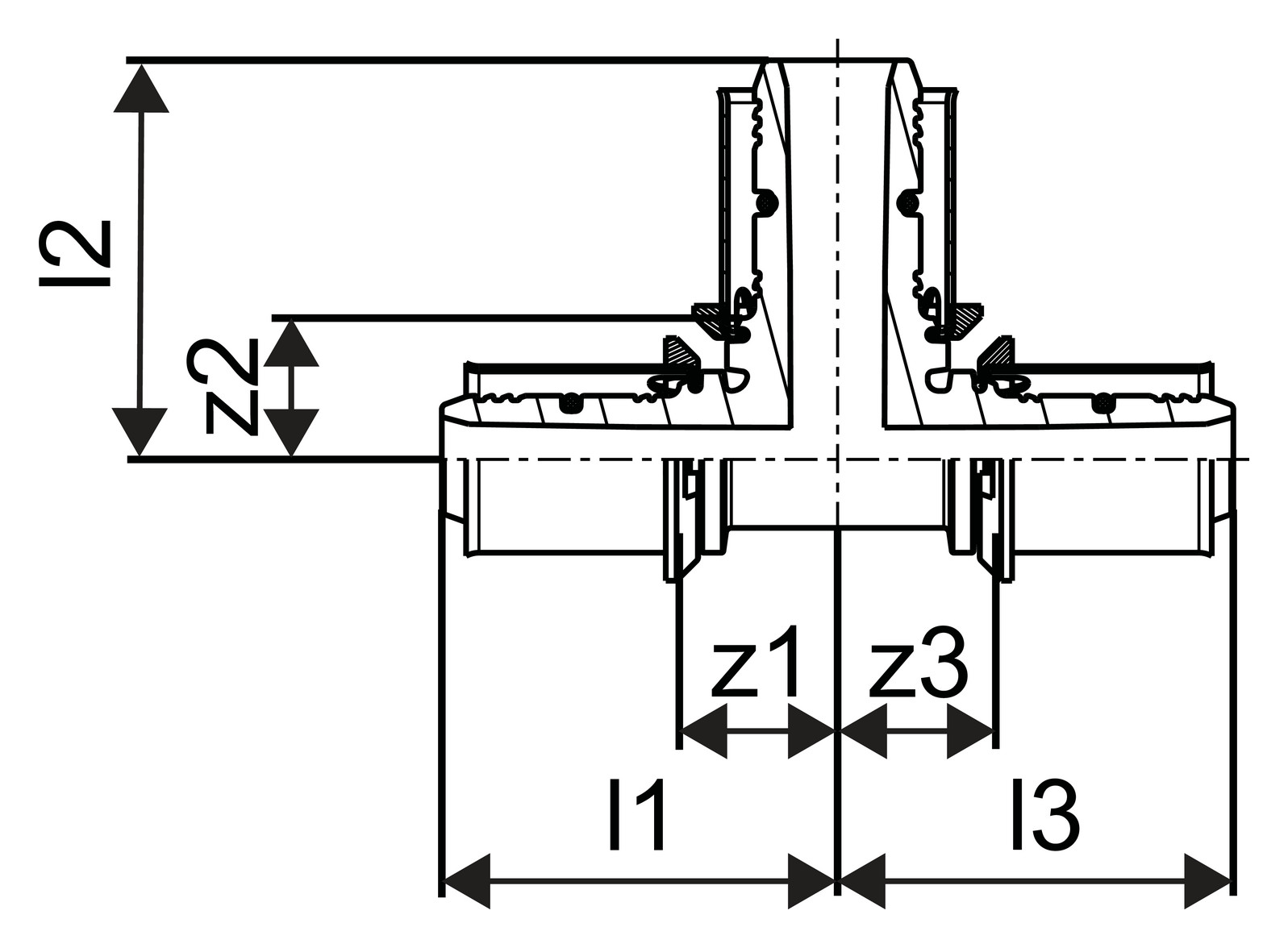 Verbund Press-T-Stück MLC 20x16x16, PPSU, mit Presshülse aus Edelstahl