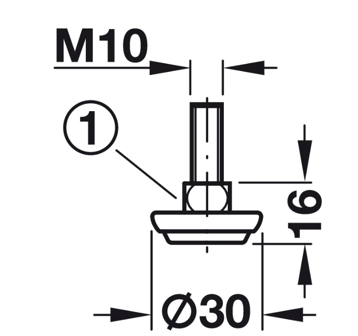 M10 Verstellschraube, starr mit Stahl-Fußteller