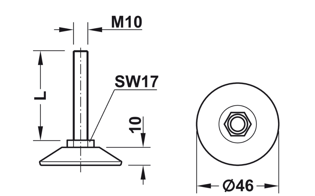 M10 Verstellschraube, star mit Kunststoff-Fußteller | Gewindelänge: 30 mm