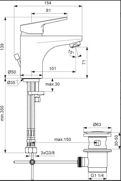 Sanibel 1001 Einhand-Waschtisch-Batterie A16 mit Ablaufgarnitur verchromt  Niederdruck