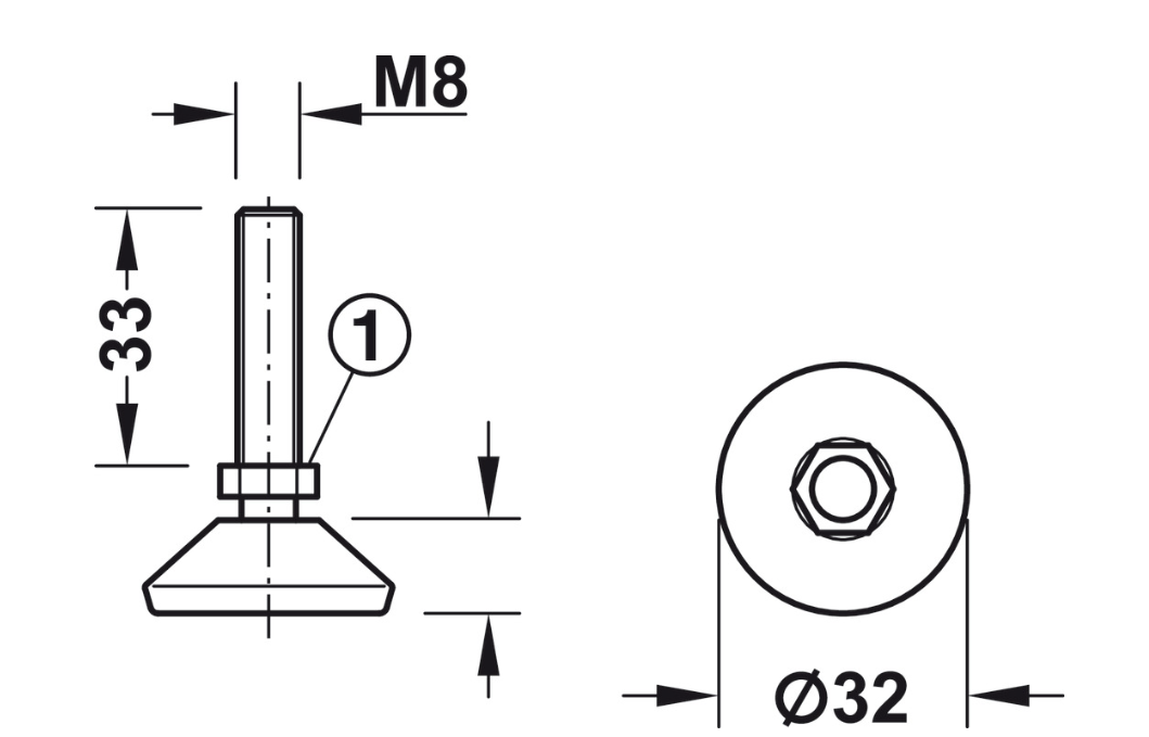 M8 Verstellschraube mit Kugelgelenk