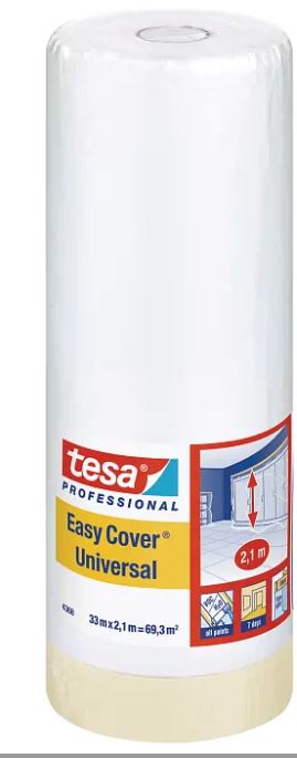 Tesa Easy C. 4368, Abdeckfolie mit Kreppstreifen, 2100 mm