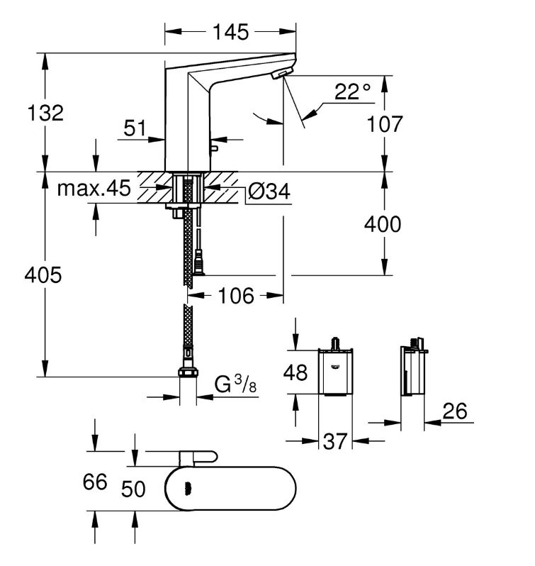 GROHE IR-Elektronik für WT Eurosmart CE 36327_2 M-Size 6V chrom mit Mischung 