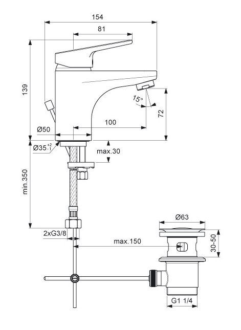 Sanibel 1001 Einhand-Waschtisch-Batterie A16 mit Ablaufgarnitur verchromt 