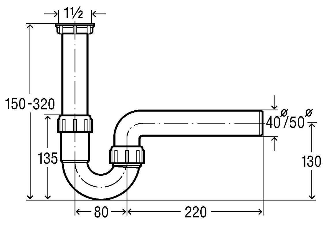 Universal-Röhrengeruchverschluss für Spülen 1 1/2" x 40