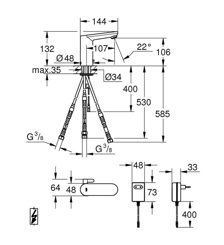 GROHE IR-Elektronik für WT Eurosmart CE 36324 mit Mischung chrom Niederdruck