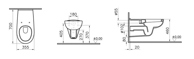 Wand-Tiefspülklosett sanibel care 700mm A14 weiß