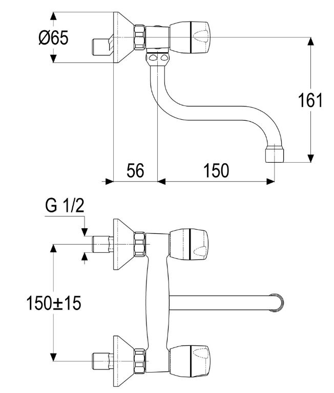 Sanibel 1001 Zweigriff-Spültisch-Wand-Batterie A17 mit S-Auslauf 150 mm verchromt  