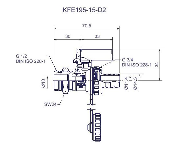 comfort-KFE-Kugelhahn A22 Durchgangsform selbstdichtend Messing verch. DN15(1/2)