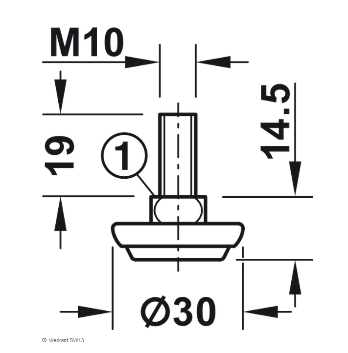 M10 Verstellschraube, starr mit Stahl-Fußteller