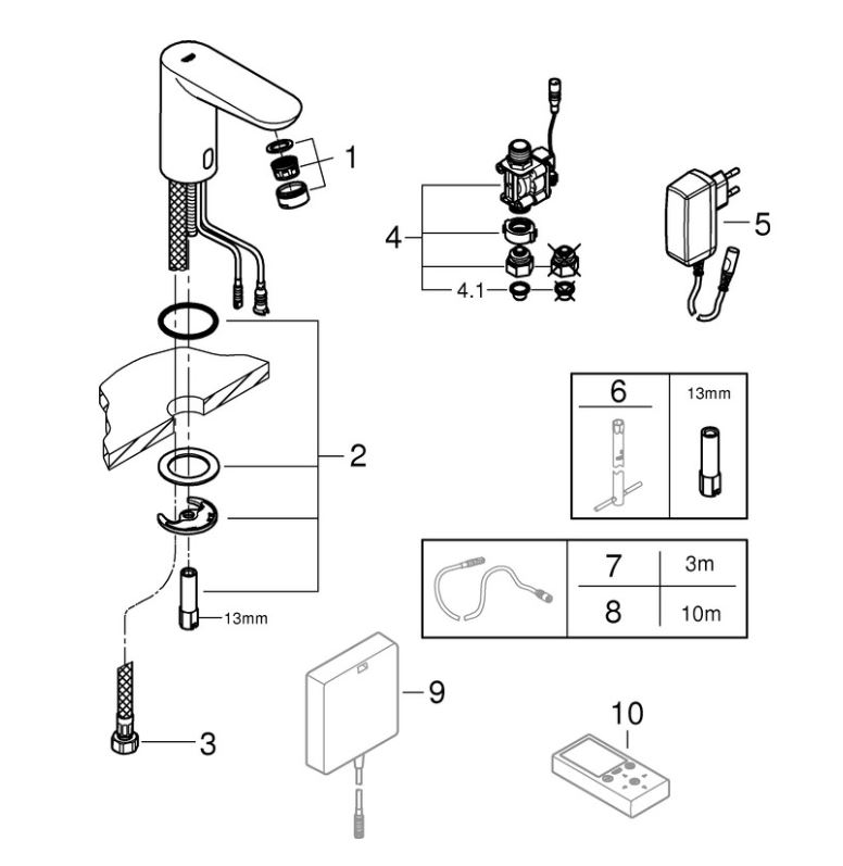 GROHE IR-Elektronik für WT Euroeco CE 36269 mit Steckertrafo 230V chrom mit oder ohne Mischung